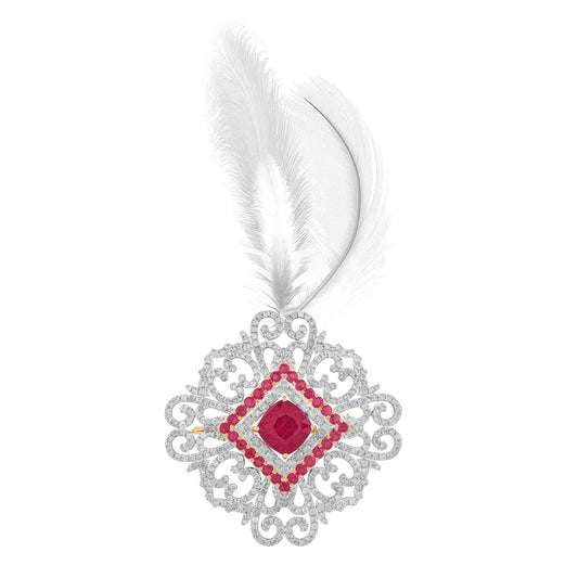 Vintage Ruby Brooch With Diamond Halo