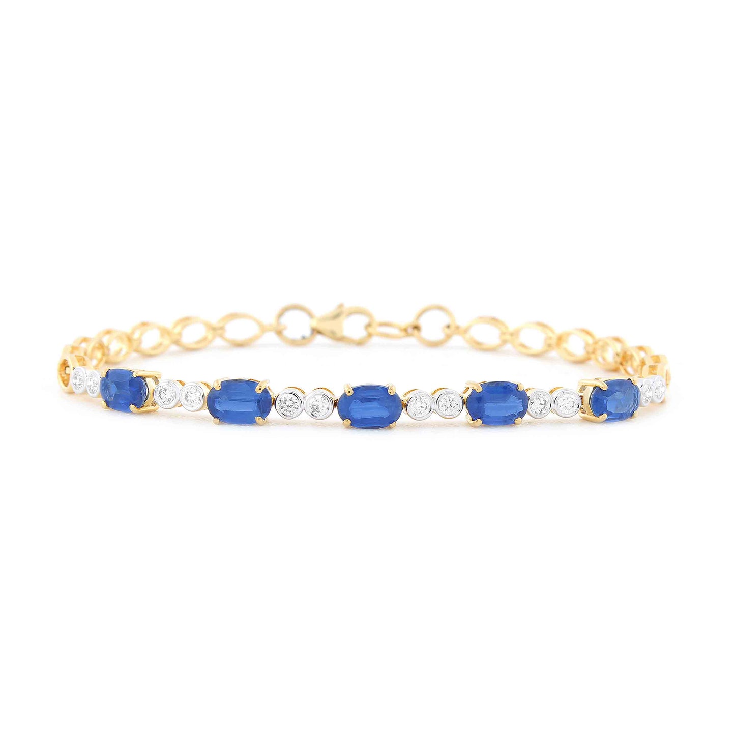 Blue Sapphire And Diamond Oval Link Bracelet