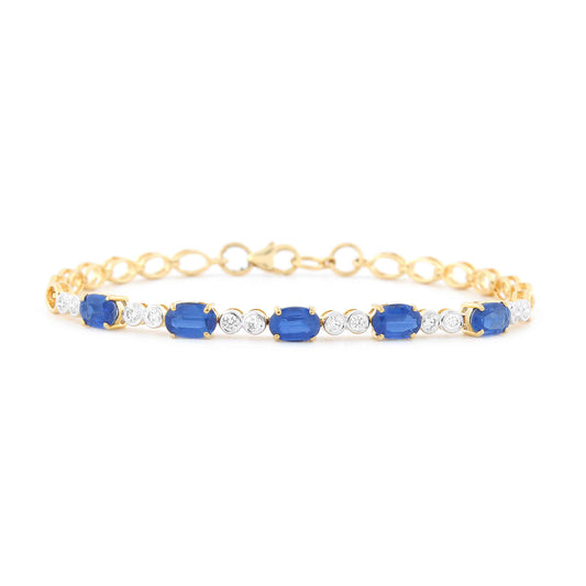 Blue Sapphire And Diamond Oval Link Bracelet