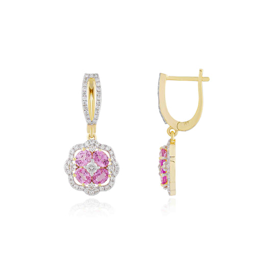 Eccentric Rose Pink Sapphire Diamond Earrings