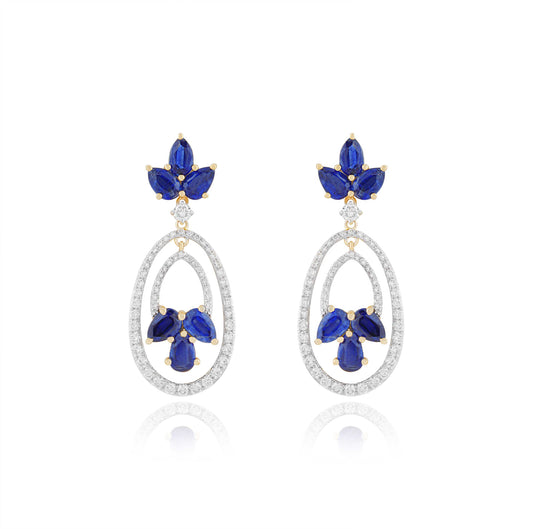 Blue Sapphire Cluster With Teardrop Earrings
