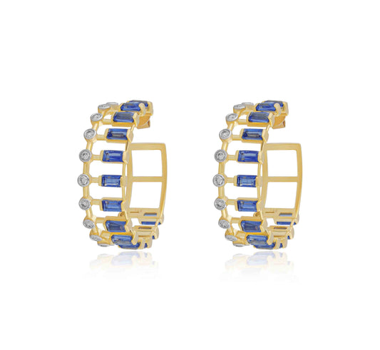 Orbit Blue Sapphire and Gold Hoops