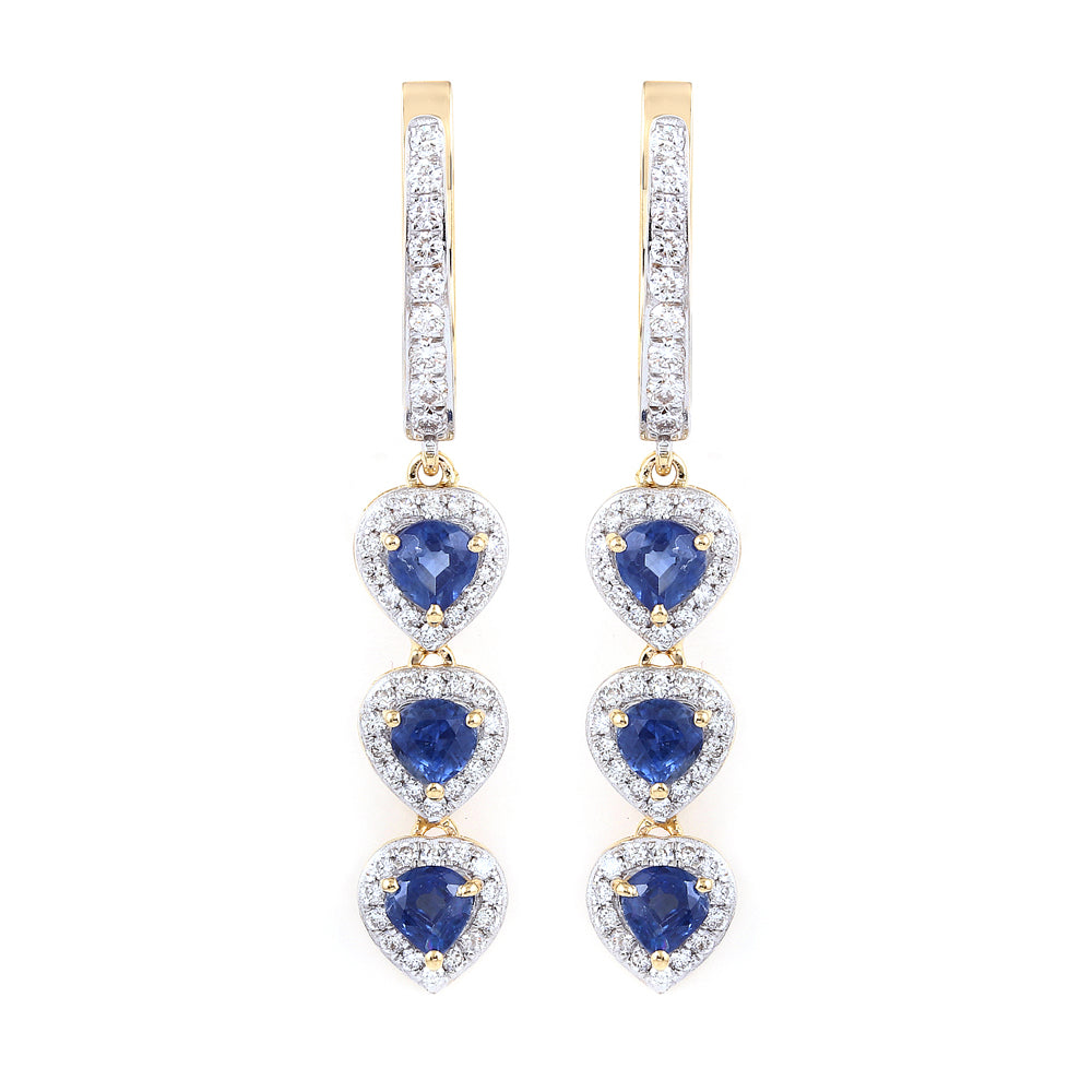 Tri-Drop Blue Sapphire Earrings