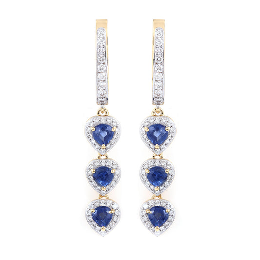 Tri-Drop Blue Sapphire Earrings