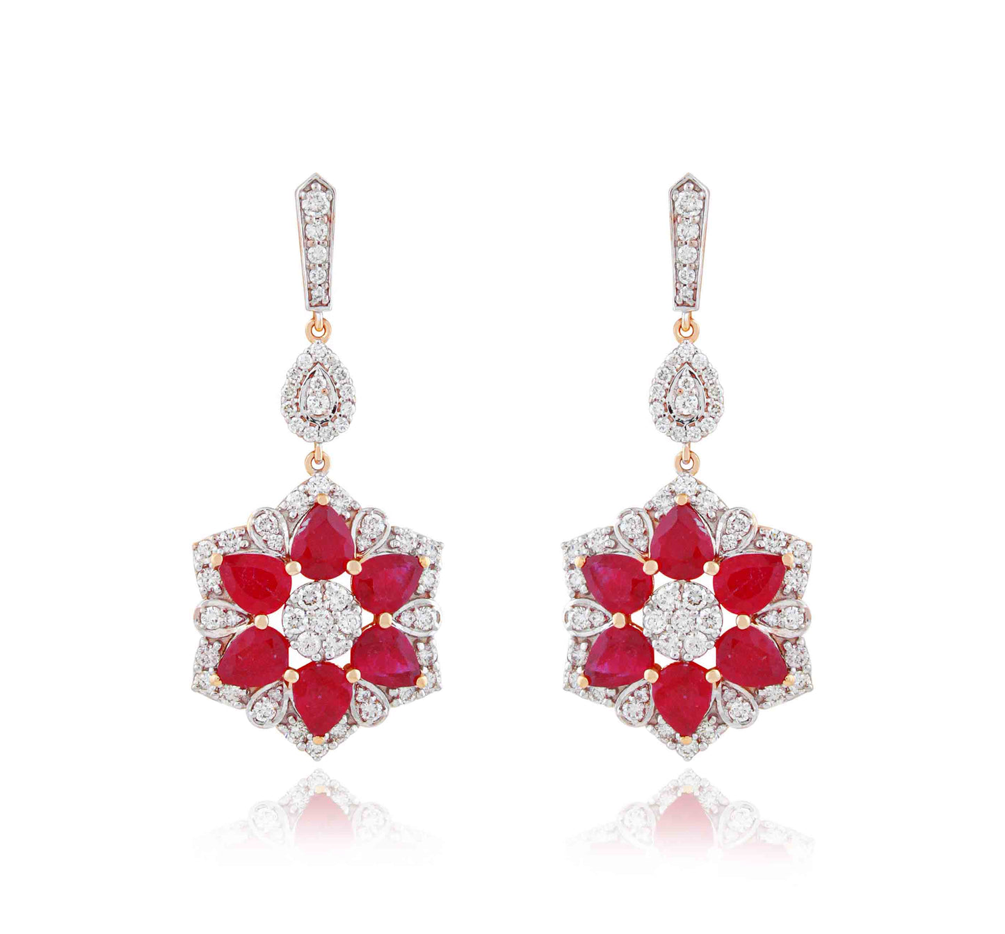 Scarlet Rosette Ruby and Diamond Earrings