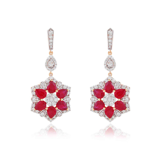 Scarlet Rosette Ruby and Diamond Earrings