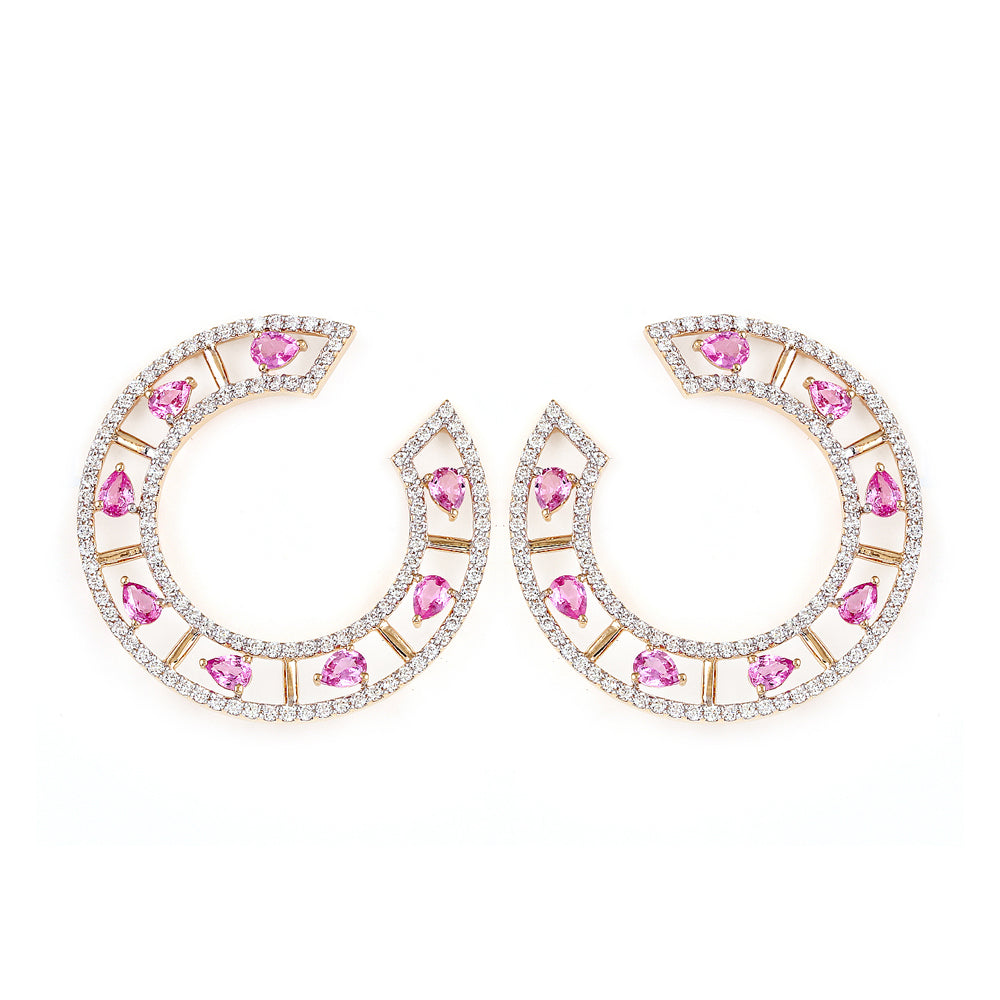 Ethereal Curve Pink Sapphire & Diamond Half-Hoops