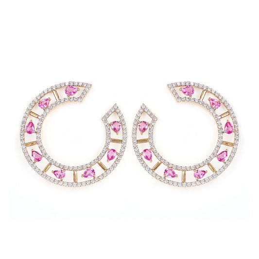 Ethereal Curve Pink Sapphire & Diamond Half-Hoops