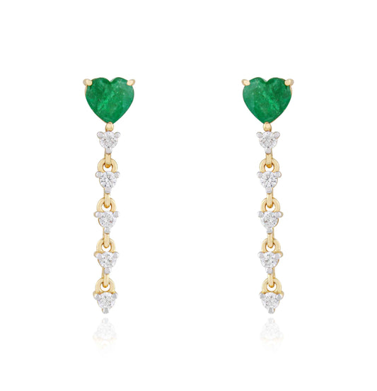 Sylvian Heart Emerald and Diamond Earrings