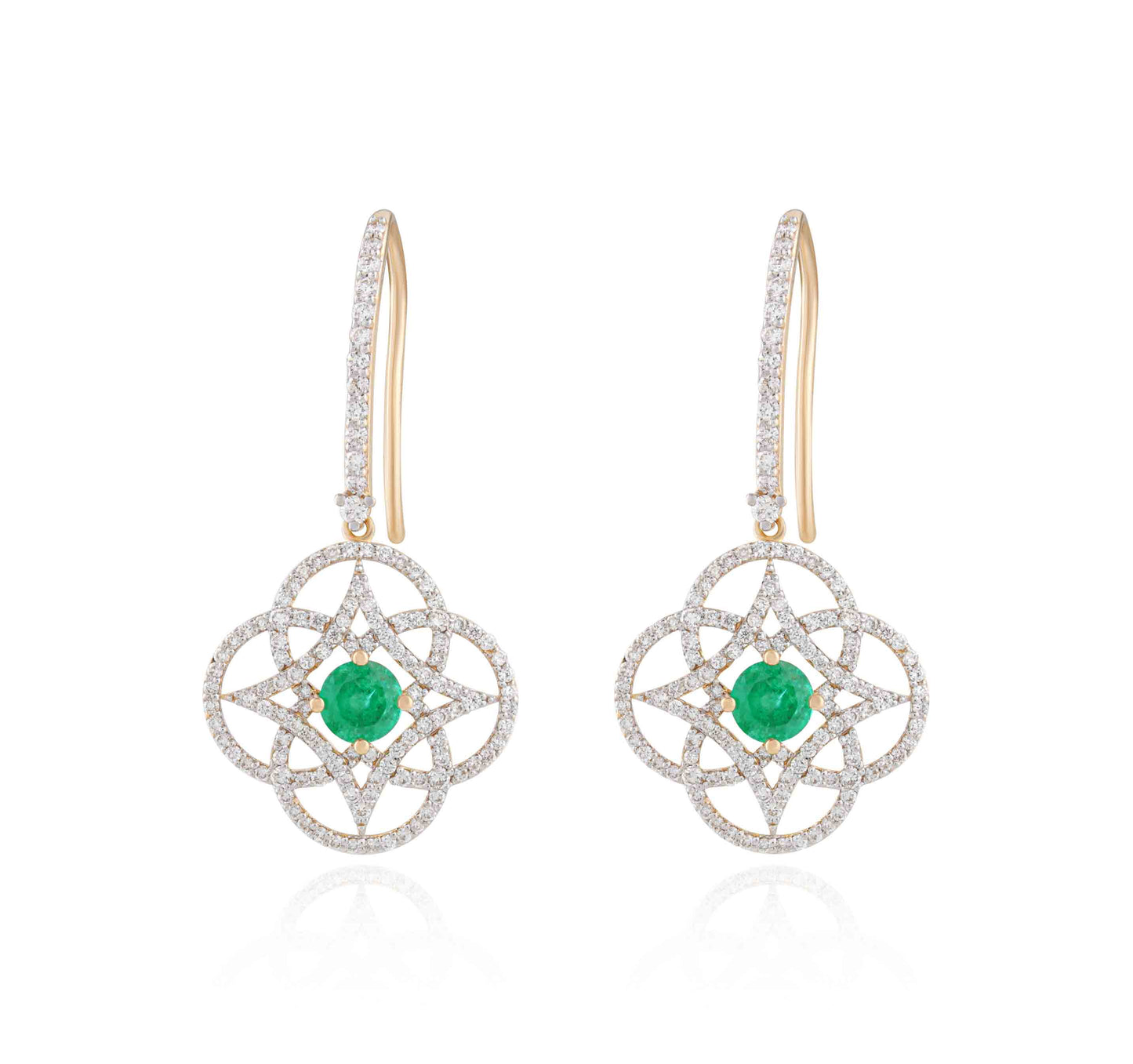 Geometric Emerald & Diamond Drop Earrings
