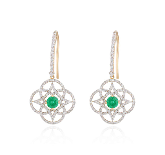 Geometric Emerald & Diamond Drop Earrings