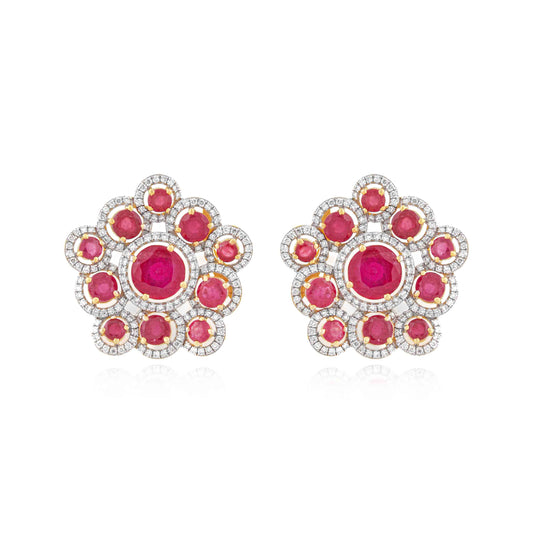 Ruby Painted Petal & Diamond Studs