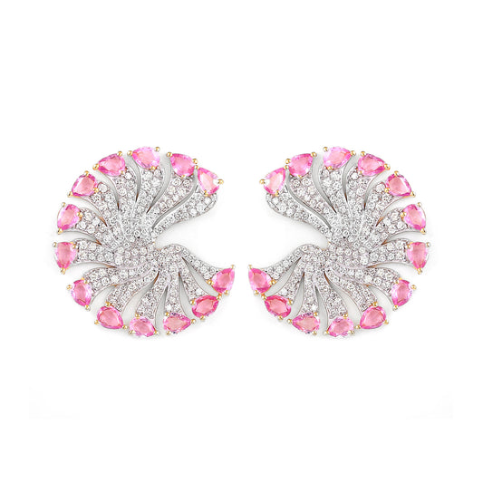 Feather Fan Pink Sapphire & Diamond Earrings