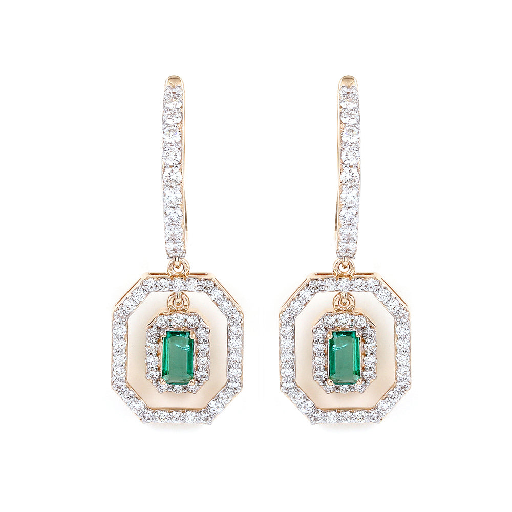 Emerald Rectangular Halo Diamond Drops