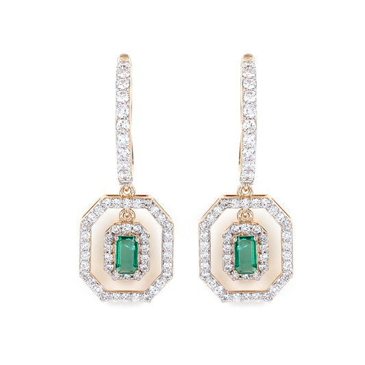 Emerald Rectangular Halo Diamond Drops