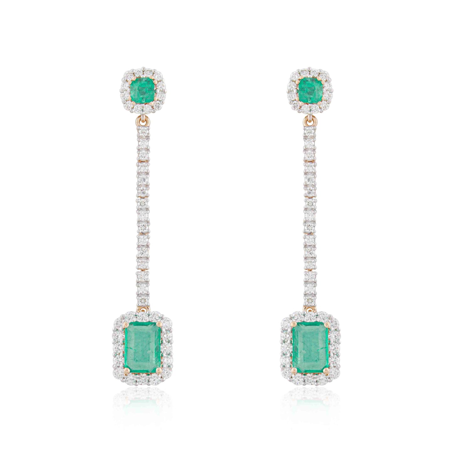 Square Emerald with Diamond Pave Drop Earrings