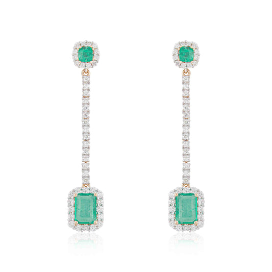 Square Emerald with Diamond Pave Drop Earrings