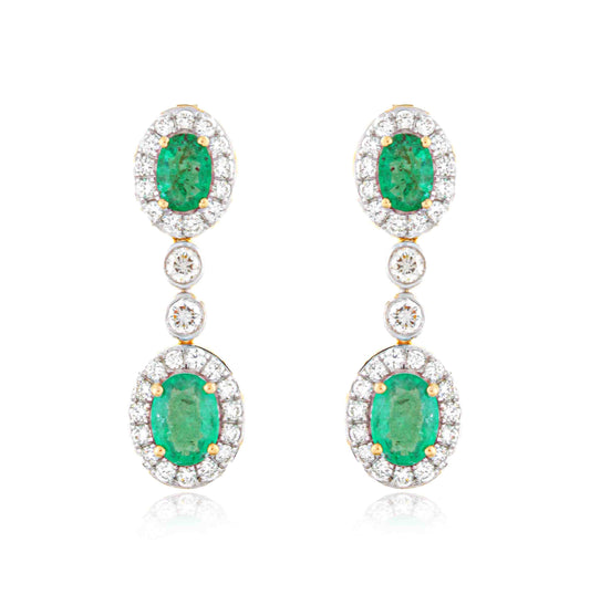 Aurora Duet Round Emerald & Diamond Earrings