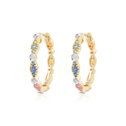 Floral Spectrum Multi-Sapphire Hoops