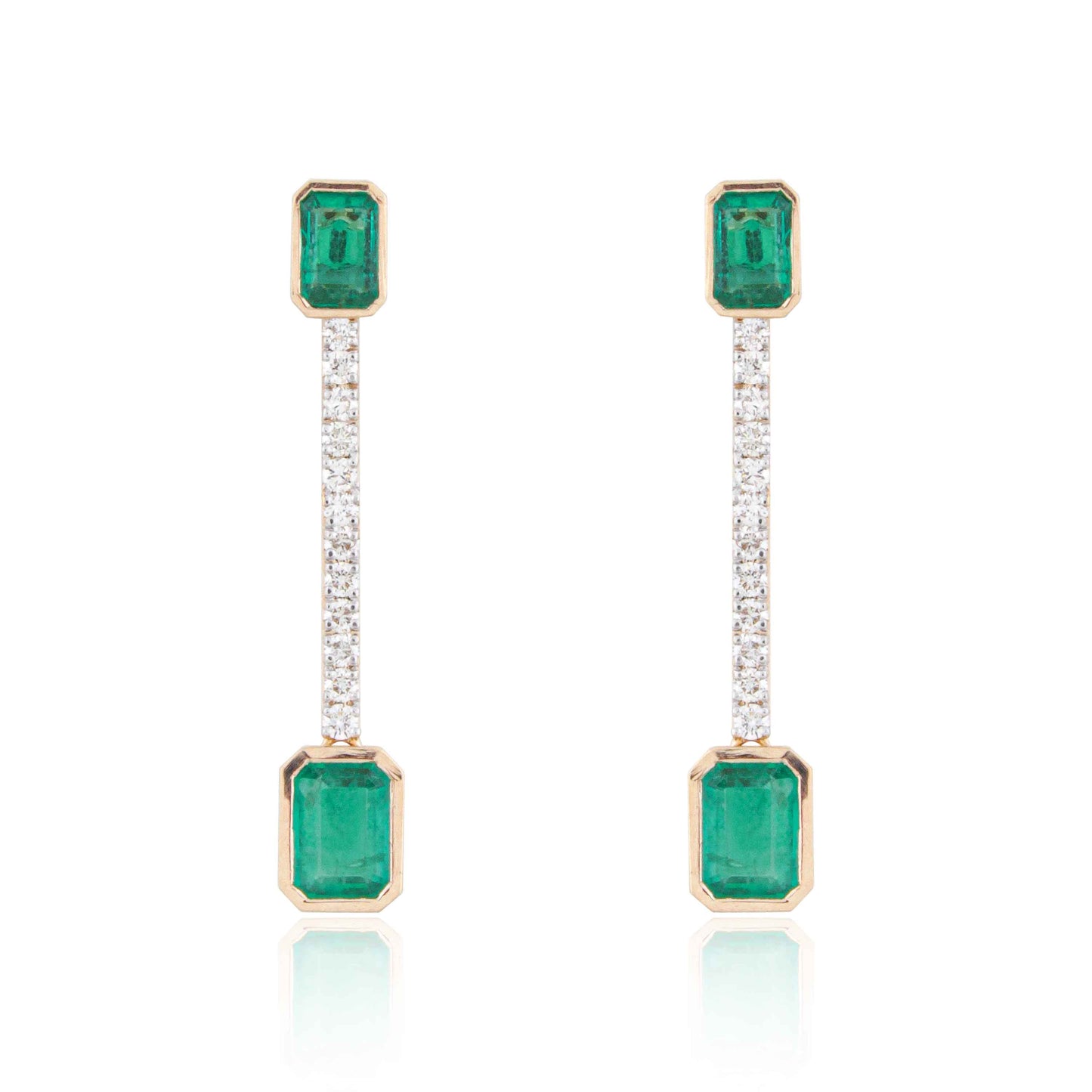 Emerald and Diamond Linear Drop Earrings