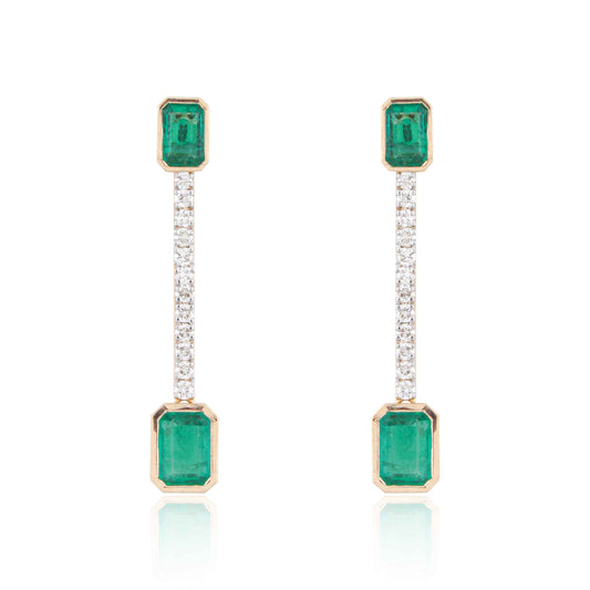 Emerald and Diamond Linear Drop Earrings