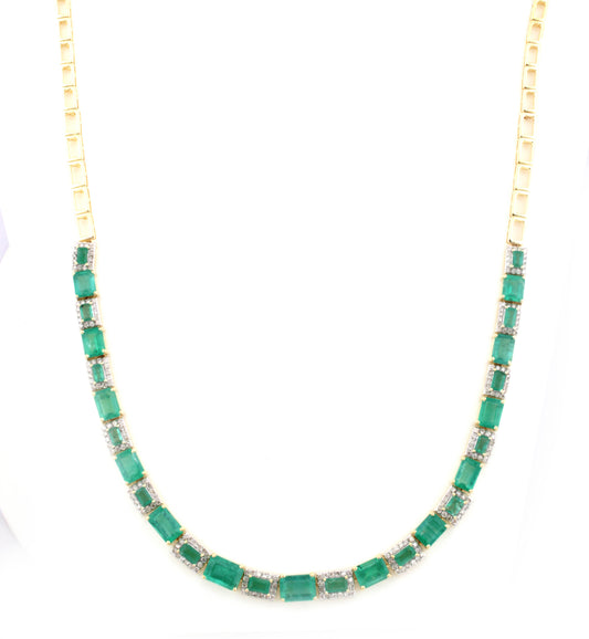 Emerald and Gold Tennis Necklace