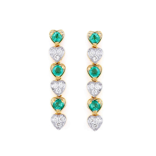 Heart Drop Emerald & Diamond Earrings