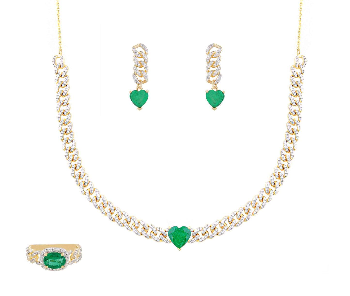 Heart Charm Emerald Necklace