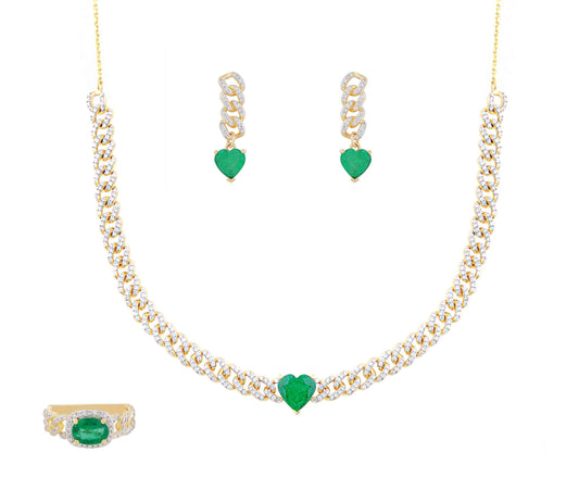 Heart Charm Emerald Necklace