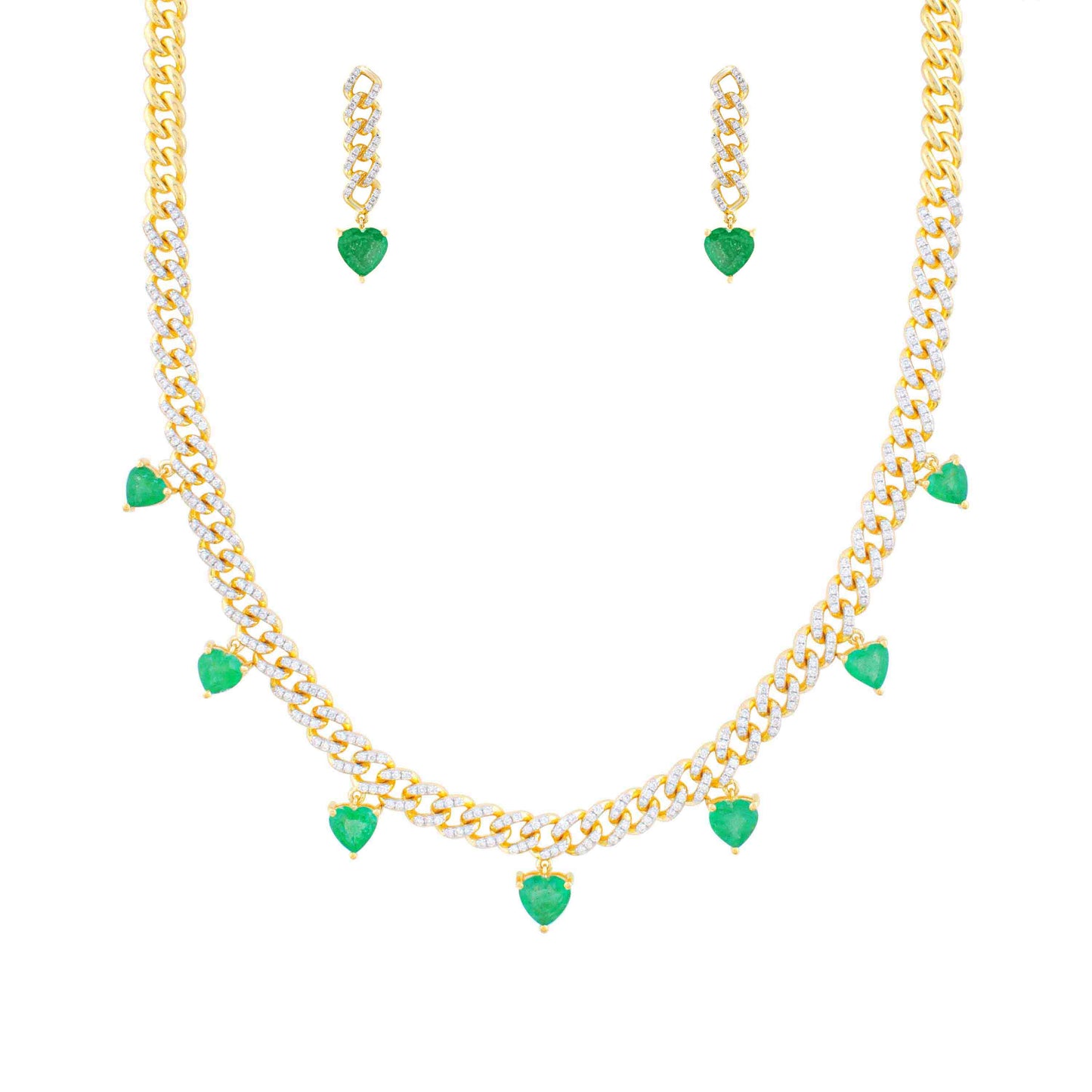 Heart Drop Emerald Chain Necklace
