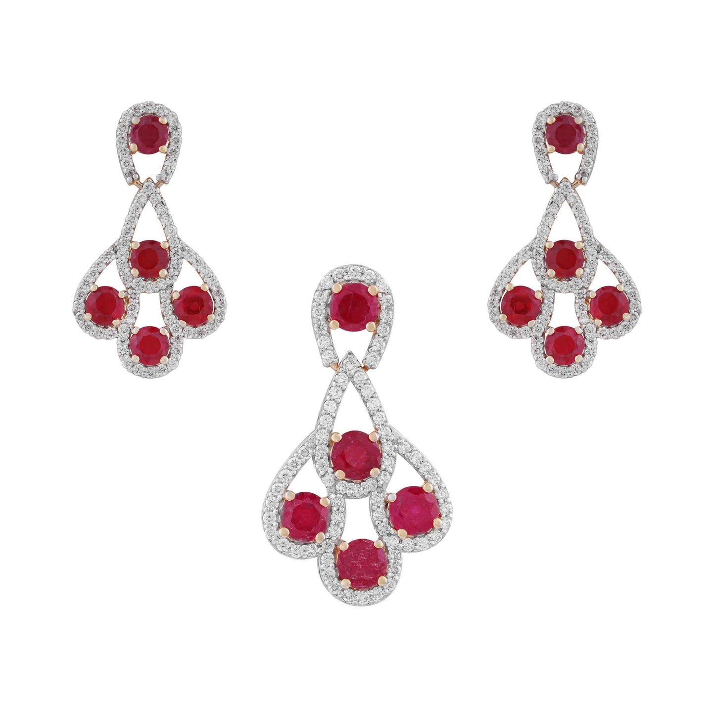 Ruby Rosette Drops Pendant Set