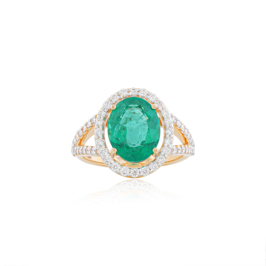 Indrani Emerald and Diamond Cluster Ring
