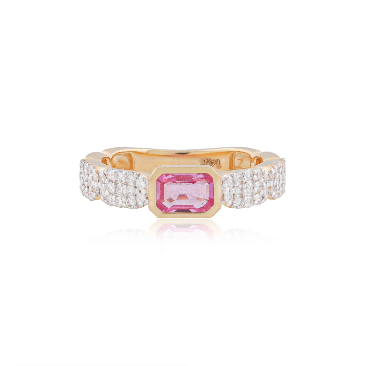 Pink Sapphire and Diamond Baguette Ring