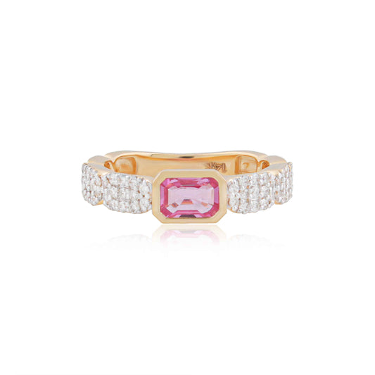 Pink Sapphire and Diamond Baguette Ring