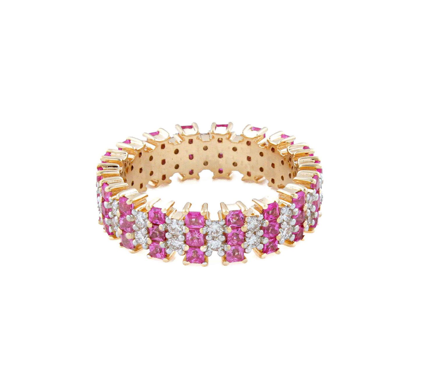 Pink Sapphire and Diamond Stackable Band