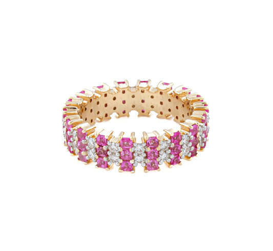 Pink Sapphire and Diamond Stackable Band