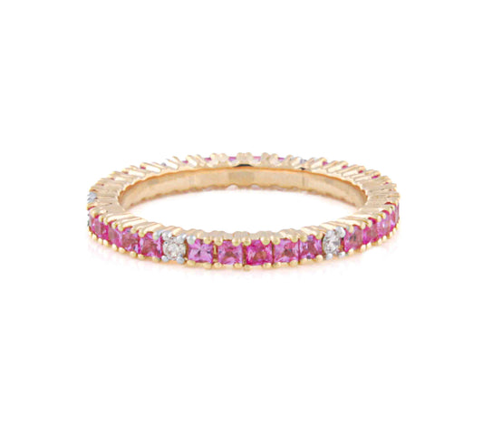 Roseate Pink Sapphire and Gold Eternity Band