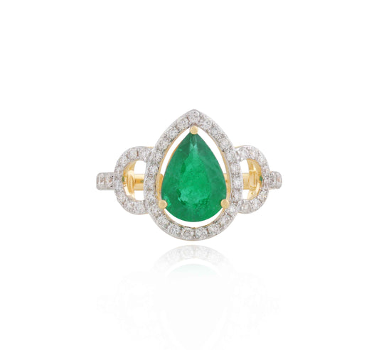 Pear-Shaped Emerald and Diamond Halo Ring