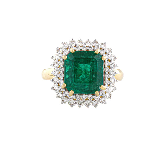Cushion-Cut Emerald and Diamond Halo Ring