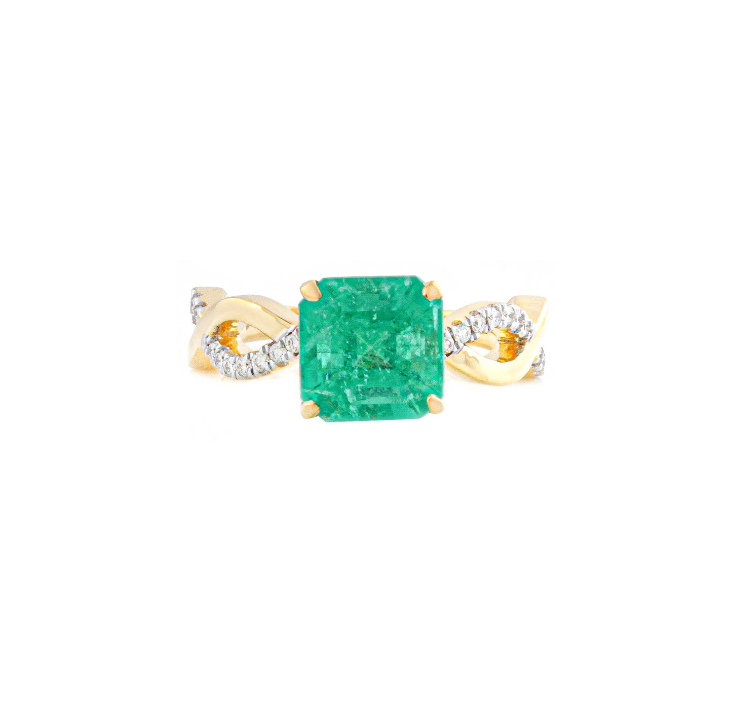 Square Emerald and Diamond Accent Ring