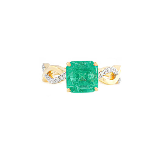 Square Emerald and Diamond Accent Ring