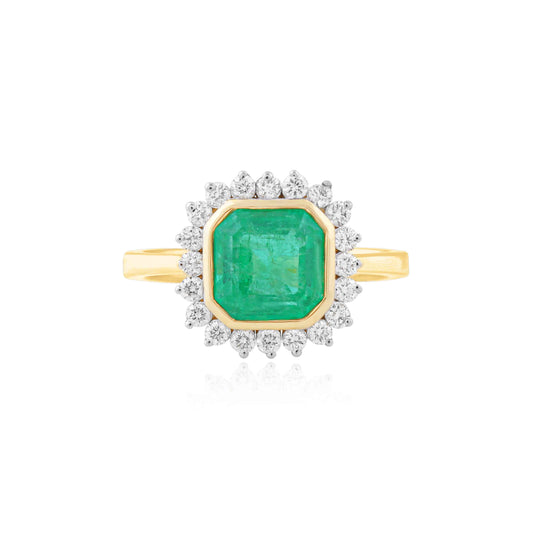 Floral Halo Cushion Emerald Ring