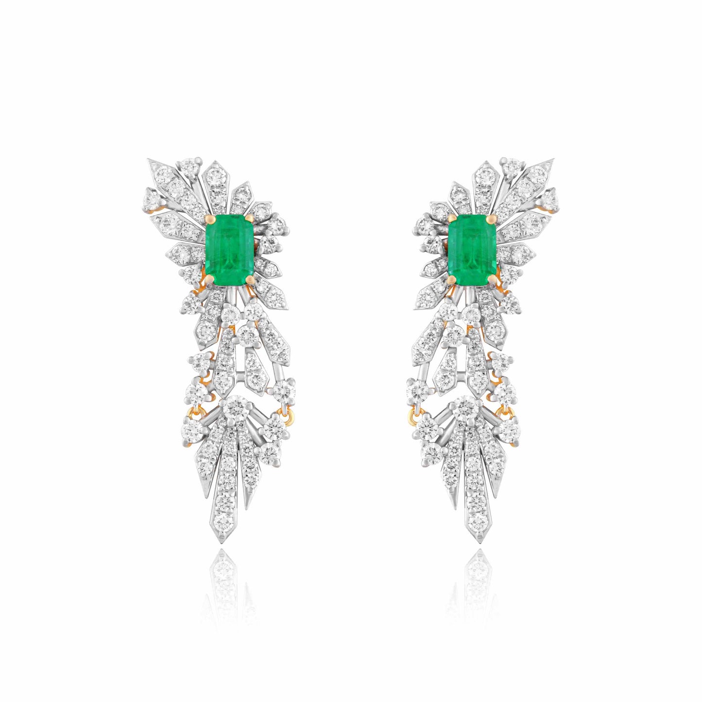 Emerald & Diamond Feather Earrings