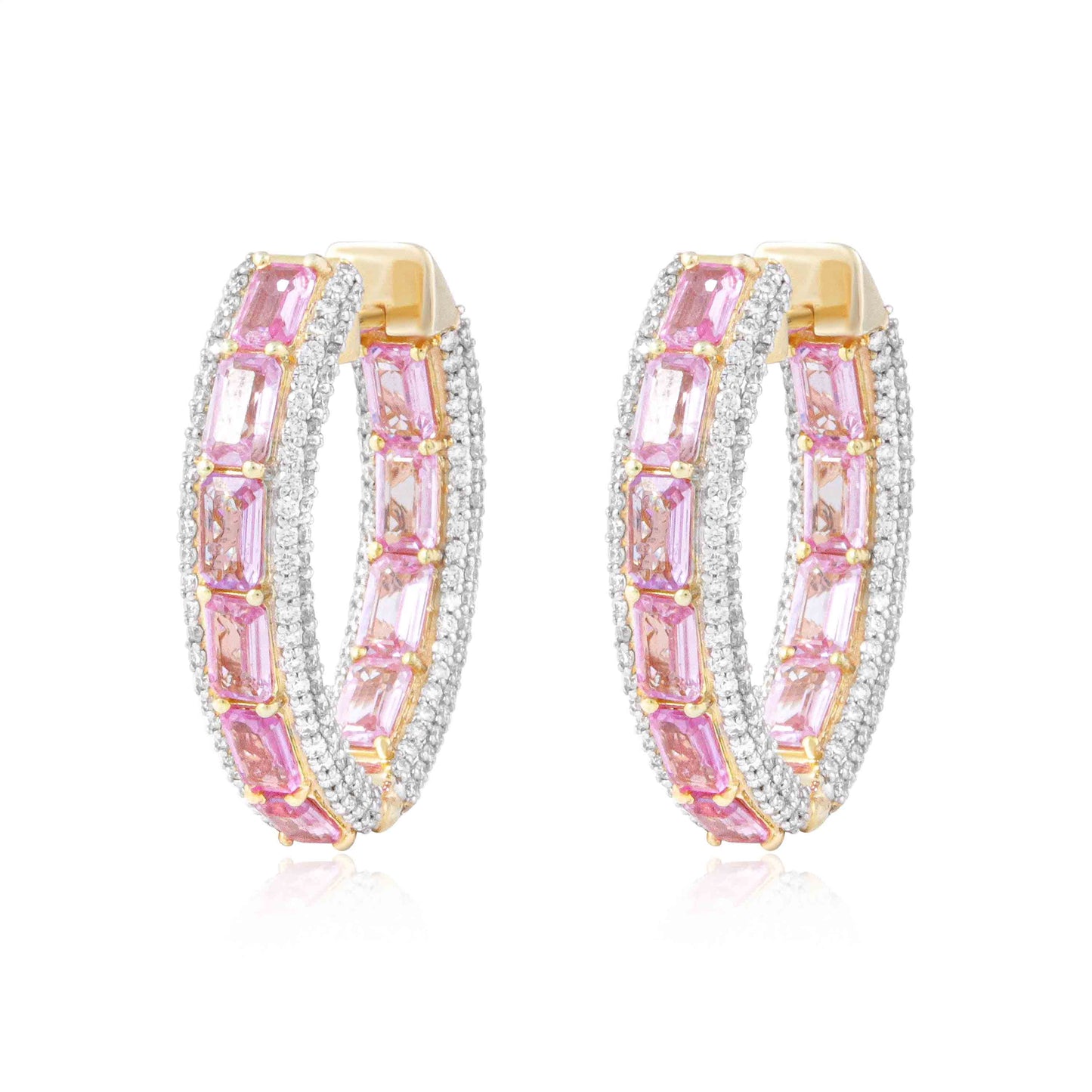 Gulabi Bahar Pink Sapphire and Diamond Pave Earrings