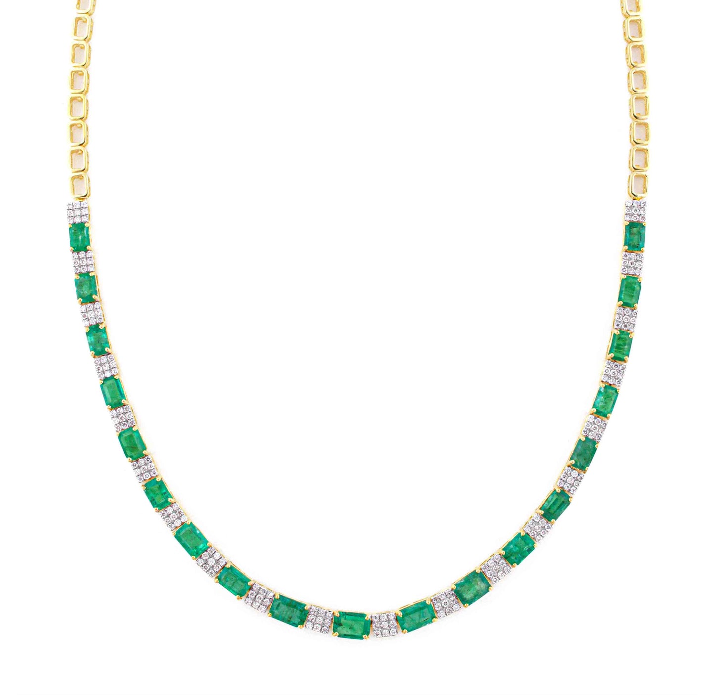 Emerald and Gold Graduated Tennis Necklace