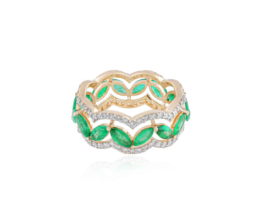 Green Petal Emerald Ring