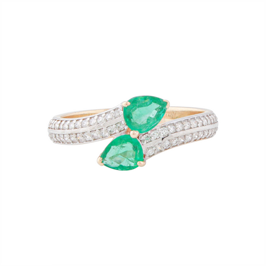 Twin Dewdrops Emerald Ring